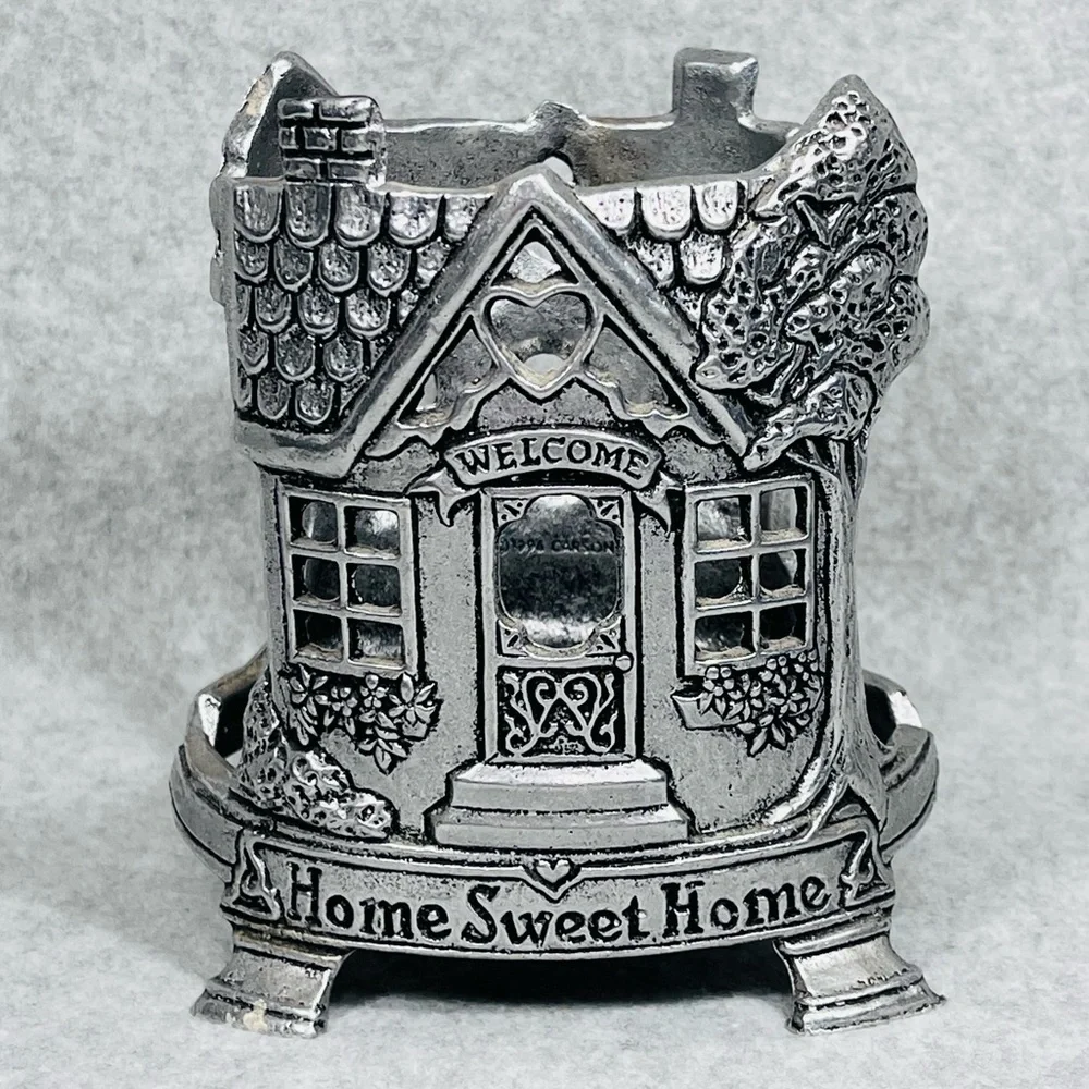 Vintage Yankee‎ Candle Pewter Jar Candle Holder Home Sweet Home Carson 1996